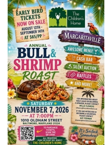 The Children's Home 2026 Bull & Shrimp Roast 5 Early bird tix flyer givebutter qr code sharon